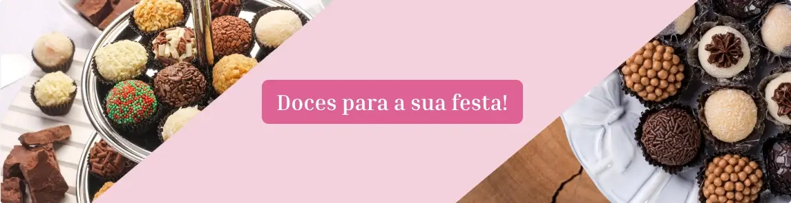 Banner da Doces Gourmet com mensagem: 'Doces para a sua festa'